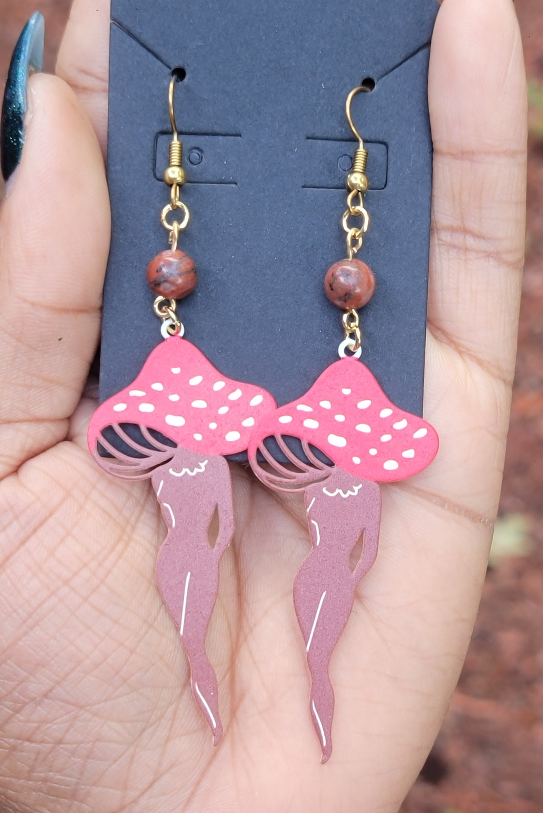 Red Jasper 🤎 Mushroom Ladies Earrings