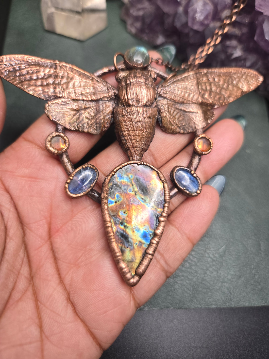 REAL Cicada w Labradorite, Citrine & Blue Kyanite