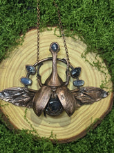 Load image into Gallery viewer, Real Rhinoceros Beetle w Piertersite &amp; Blue Kyanite