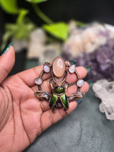 Load image into Gallery viewer, REAL Sawtooth Beetle w Peach Moonstone &amp; Rainbow Moonstone