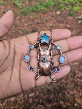 Load image into Gallery viewer, Real Stag Beetle w Blue Apatite, Blue Lace Agate, Labradorite &amp; Swarovski Crystals