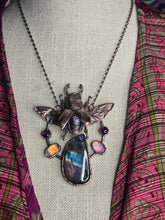 Load image into Gallery viewer, Real Stag Beetle w Labradorite, Aurora Opal &amp; Amethyst