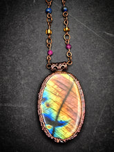 Load image into Gallery viewer, Labradorite Talisman w Ruby &amp; Lapis Lazuli