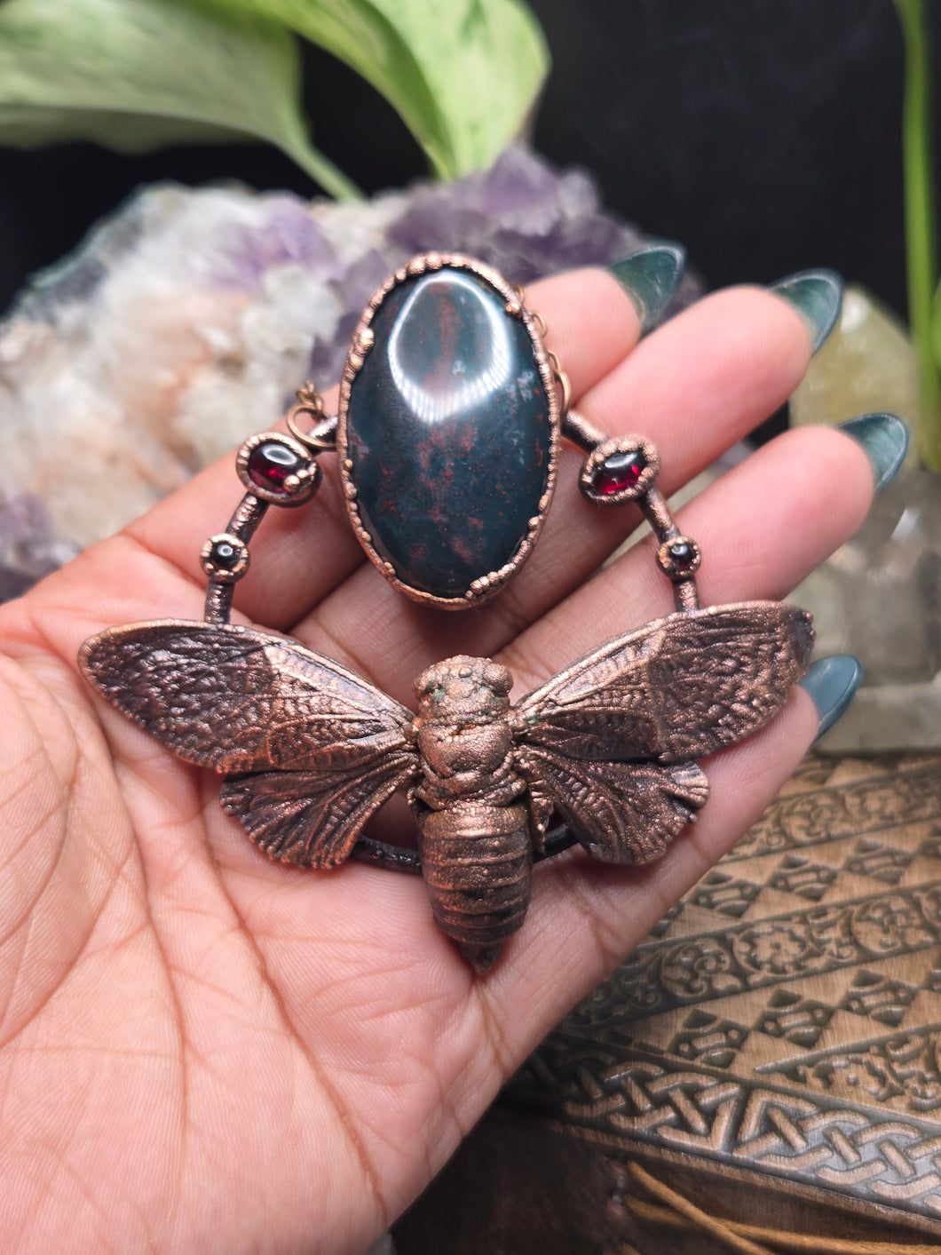 REAL Cicada w Bloodstone & Red Garnet