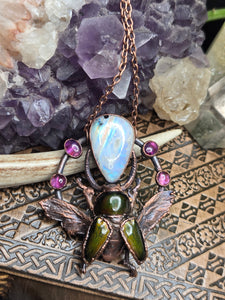 REAL Sawtooth Beetle w Moonstone & Amethyst