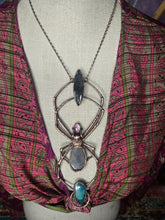 Load image into Gallery viewer, Real Orb Weaver Spider w Shattukite, Septarian, Aurora Opal &amp; Labradorite