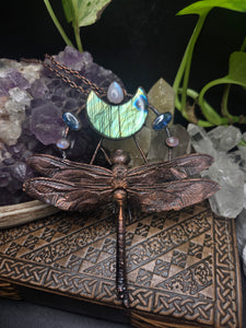 REAL Dragonfly w Labradorite, Moonstone & Blue Kyanite