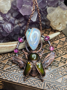 REAL Sawtooth Beetle w Moonstone & Amethyst