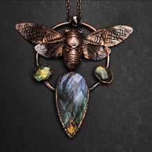 Load image into Gallery viewer, Real Cicada w Triple Labradorite &amp; Golden Sheen Obsidian