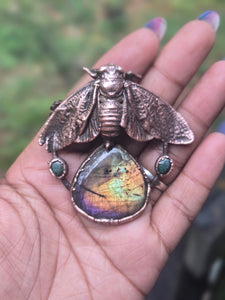 REAL Cicada w Sunset Labradorite & Malachite