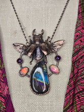 Load image into Gallery viewer, Real Stag Beetle w Labradorite, Aurora Opal &amp; Amethyst