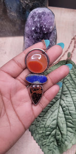 Carnelian, Lapis Lazuli & Mohogonay Obsidian Talisman