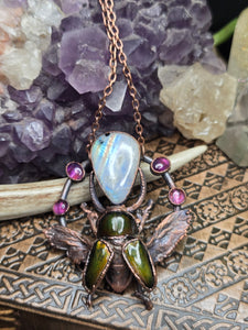 REAL Sawtooth Beetle w Moonstone & Amethyst