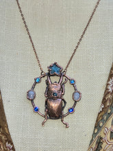 Load image into Gallery viewer, Real Stag Beetle w Blue Apatite, Blue Lace Agate, Labradorite &amp; Swarovski Crystals
