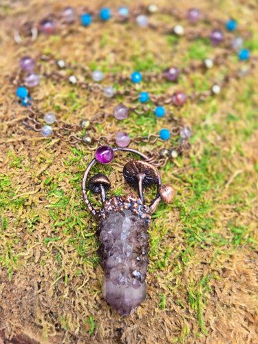 Mushroom Spirit Amethyst w Hand-beaded Chain