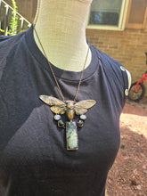 Load image into Gallery viewer, Real Cicada w Moonstones &amp; Black Obsidian