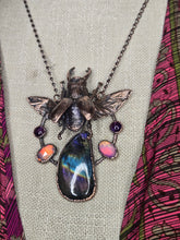 Load image into Gallery viewer, Real Stag Beetle w Labradorite, Aurora Opal &amp; Amethyst