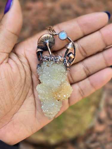 Spirit Quartz Mushroom Talisman w Moonstone