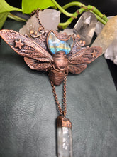Load image into Gallery viewer, REAL Cicada Embellished with Labradorite Moon &amp; Quartz
