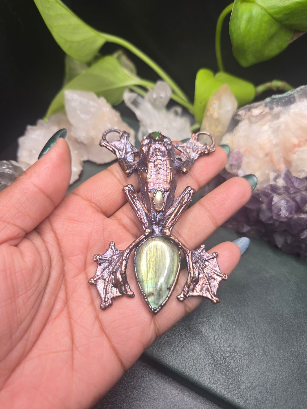 REAL Frog w Labradorite & Green Jade