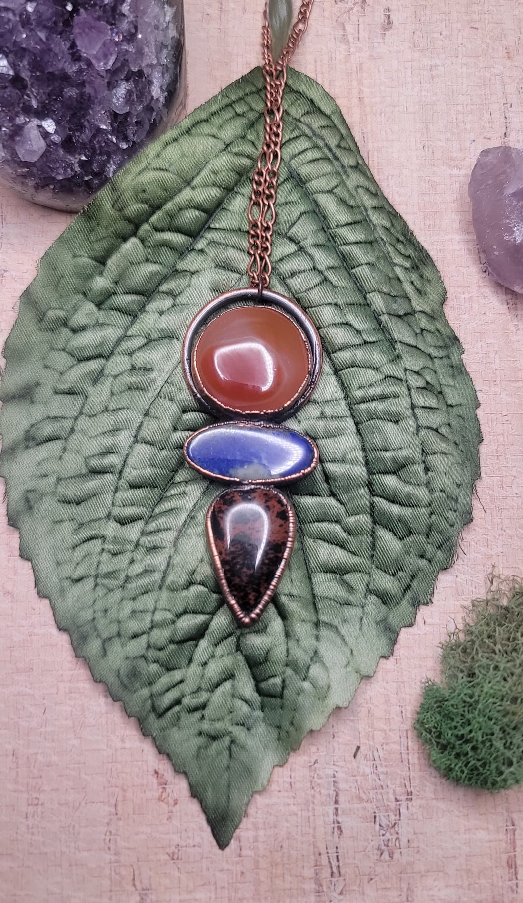 Carnelian, Lapis Lazuli & Mohogonay Obsidian Talisman